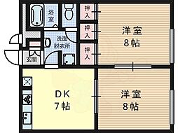阪急京都本線 高槻市駅 バス6分 若松町下車 徒歩5分の賃貸アパート 1階2DKの間取り