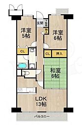 JR東海道・山陽本線 摂津富田駅 徒歩14分の賃貸マンション 6階3LDKの間取り