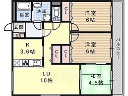 阪急京都本線 大山崎駅 徒歩9分の賃貸マンション 2階3LDKの間取り