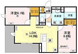 D-residence桜井 1階2LDKの間取り
