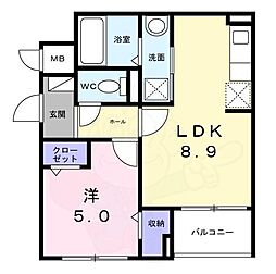京阪本線 枚方公園駅 徒歩25分の賃貸アパート 2階1LDKの間取り