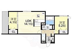 阪急京都本線 富田駅 徒歩16分の賃貸アパート 1階2LDKの間取り