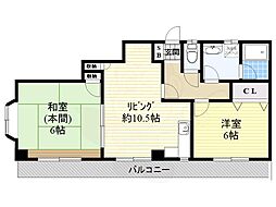 阪急京都本線 富田駅 徒歩20分の賃貸マンション 3階2LDKの間取り