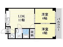 パレ若松 2LDKの間取図画像