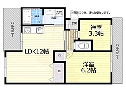 モダンアパートメント高槻城南 2LDKの間取図画像