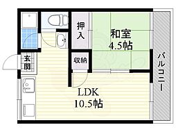 名神ハイツA棟 1LDKの間取図画像