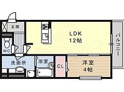 ヴァン・クレール古曽部 1LDKの間取図画像