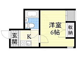 グロリアマンション 1Kの間取図画像
