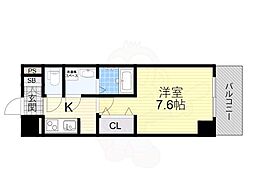 パークナードフィット美章園 4階1Kの間取り