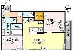 トリシア遠里小野 2階2LDKの間取り