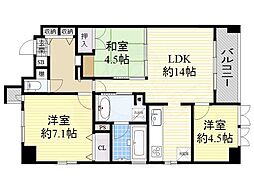 クラウンハイム西田辺 3LDKの間取図画像