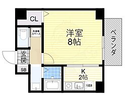 エレガンス長居 1Kの間取図画像