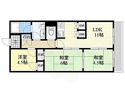 オクトハイツつくし 3DKの間取図画像