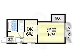 マンション米田 1DKの間取図画像