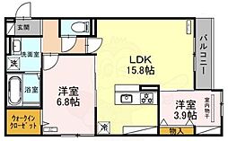 ルシェーナ西田辺 2LDKの間取図画像
