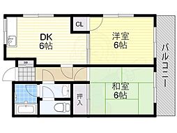 サザンクロス静 2DKの間取図画像