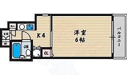 パラディ西田辺 1Kの間取図画像