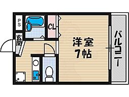 ディアコート西田辺 1Kの間取図画像
