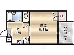 メロディーハイム美章園 1Kの間取図画像