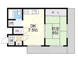 ネオポルテK.U. 1DKの間取図画像