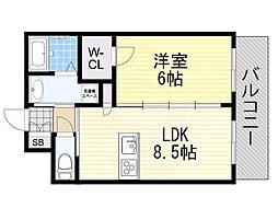 アルファ帝塚山 1LDKの間取図画像