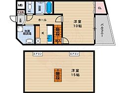 フローレ・西田辺 2Kの間取図画像