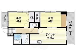 ハチブセ帝塚山 2DKの間取図画像