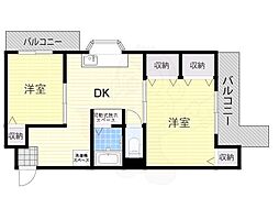 コーポイン美章園&河堀口 2DKの間取図画像