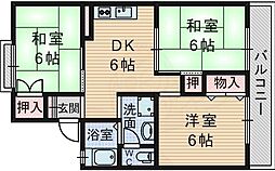 レクシア熊野町 3DKの間取図画像