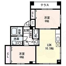 ヴエール曽根 2LDKの間取図画像
