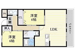 メロディーハイツ五月が丘 2LDKの間取図画像