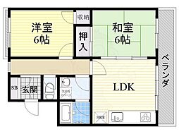 オウルハウス服部緑地 2LDKの間取図画像