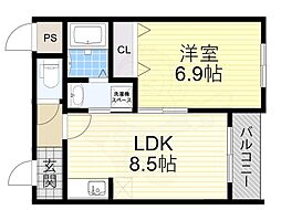 プレデアス千里山田 1LDKの間取図画像