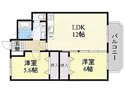 グリースシャトー桃山台 2LDKの間取図画像