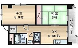 上野坂ハイツ 2LDKの間取図画像