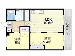 アンデュノール千里 2LDKの間取図画像