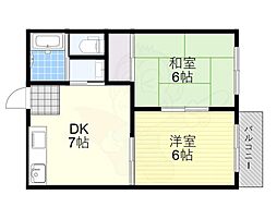 タウニーイサカB棟 2DKの間取図画像