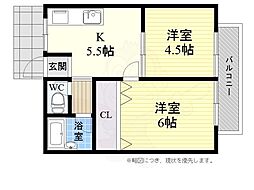 プラムハイツ 2DKの間取図画像