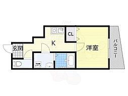 リーフジャルダン富田駅前 1階1Kの間取り