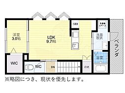 アヴァロン富田 2階1LDKの間取り