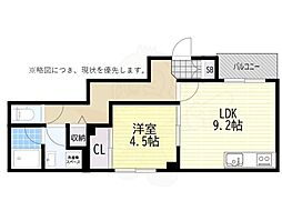 Healing Grace 高槻高西町B棟 1LDKの間取図画像