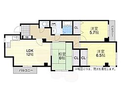 パーシモン本町 3LDKの間取図画像