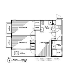 サンライズヒルズ 2LDKの間取図画像