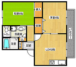 京都市営烏丸線 北山駅 3.4kmの賃貸アパート 1階2DKの間取り