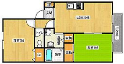 阪急京都本線 桂駅 徒歩22分の賃貸アパート 1階2LDKの間取り