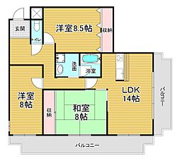 京福電気鉄道北野線 鳴滝駅 徒歩9分の賃貸マンション 1階3LDKの間取り