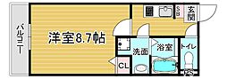 JR東海道・山陽本線 山科駅 徒歩10分の賃貸マンション 2階1Kの間取り