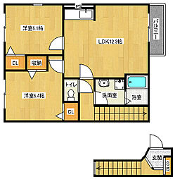 JR湖西線 和邇駅 徒歩11分の賃貸アパート 2階2LDKの間取り