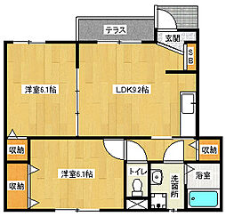 JR湖西線 和邇駅 徒歩9分の賃貸アパート 1階2DKの間取り
