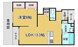 近鉄京都線 興戸駅 徒歩14分の賃貸アパート 1階1LDKの間取り